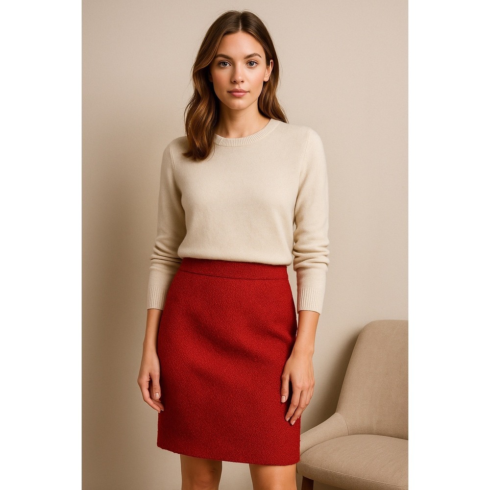 Moulinette Soeurs Red Boucle Pencil Skirt Anthro Textured Size 10